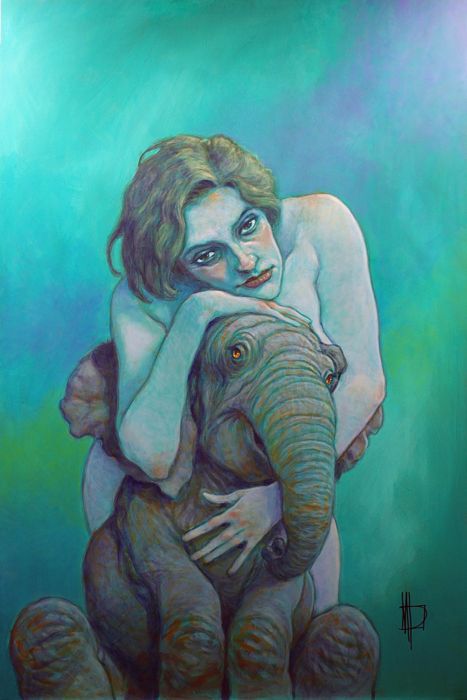 Mujer con elefante